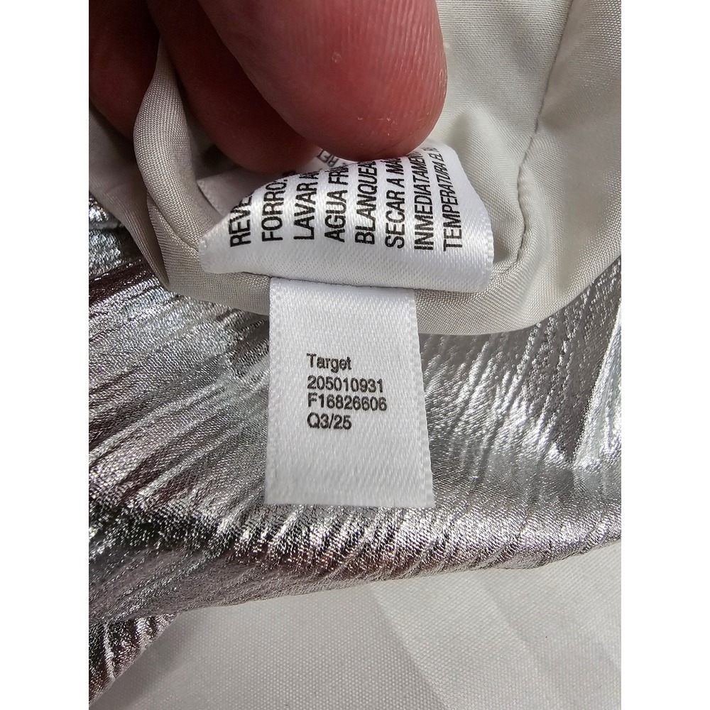 Owillo Metallic Silver Pleated‎ Mini Skirt Slim Fit Elastic Waist XL F16826606 - Picture 6 of 7